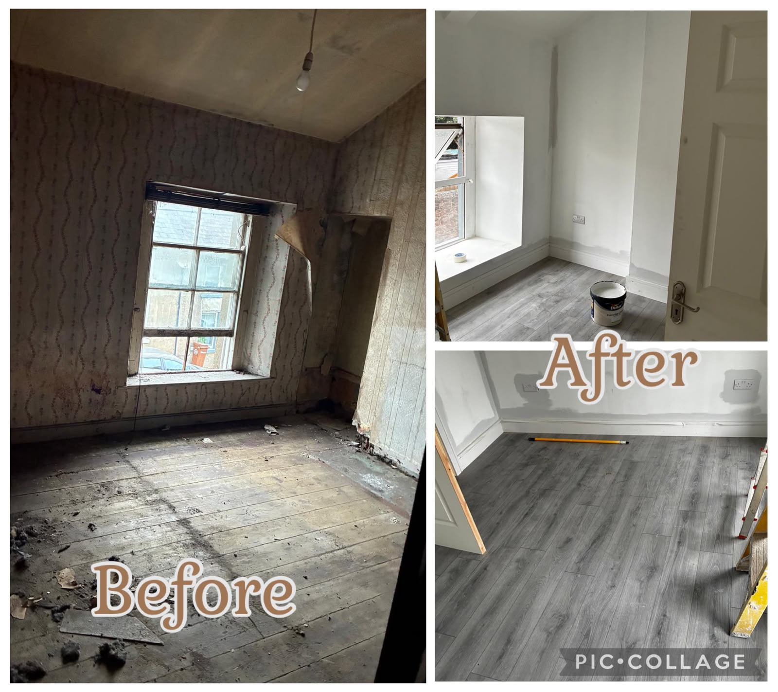 Before and after of a room renovation carried out by Abd and Sons Construction